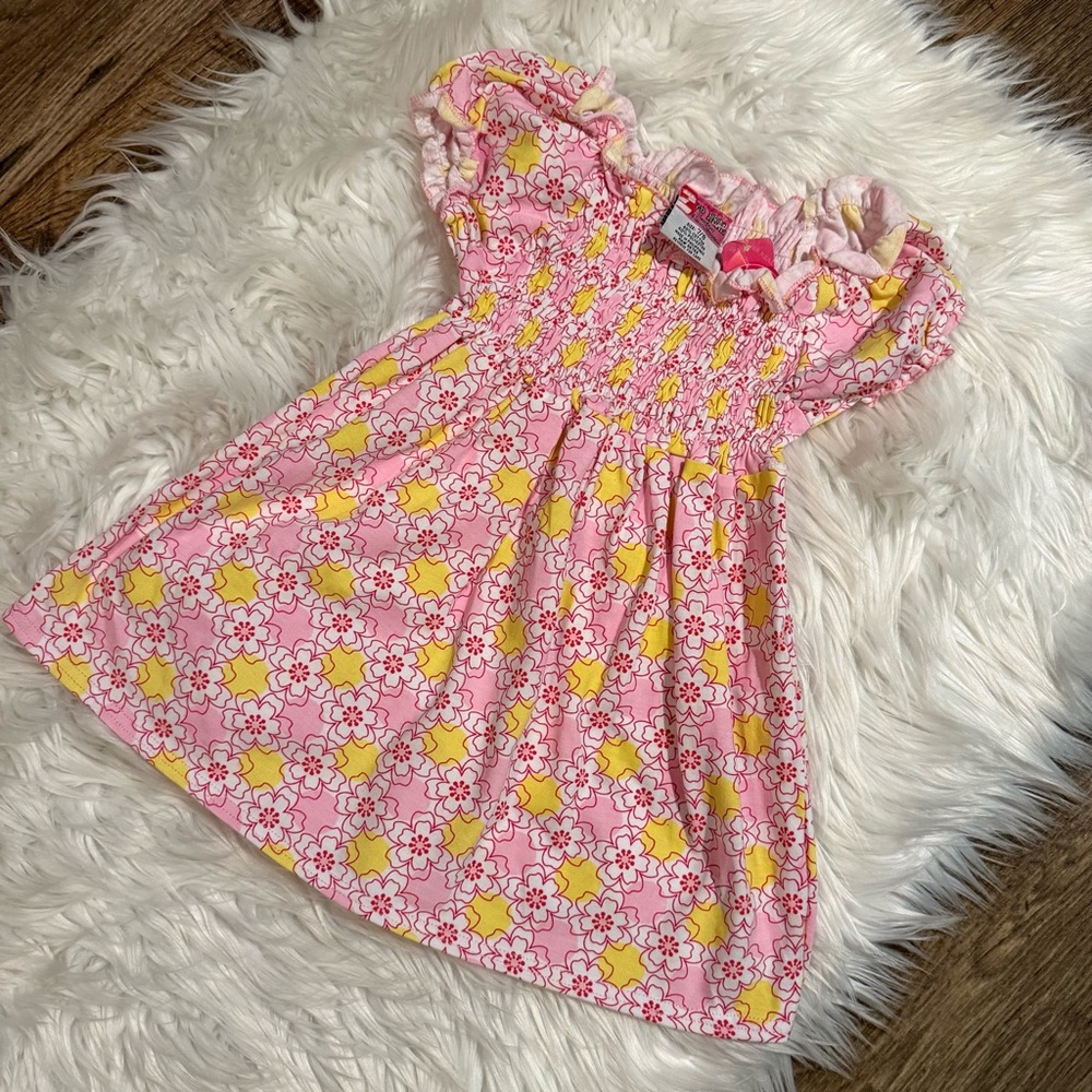 2B‎ Real Girls Floral Smocked Dress Size 7/8 Pink Yellow NEW